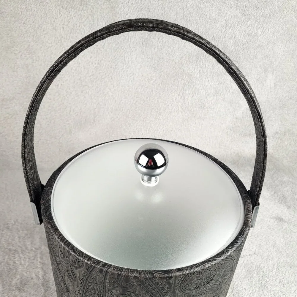 Kraftware Ice Bucket 3 Quart Insulated Retro Barware VTG Brown Embossed Paisley